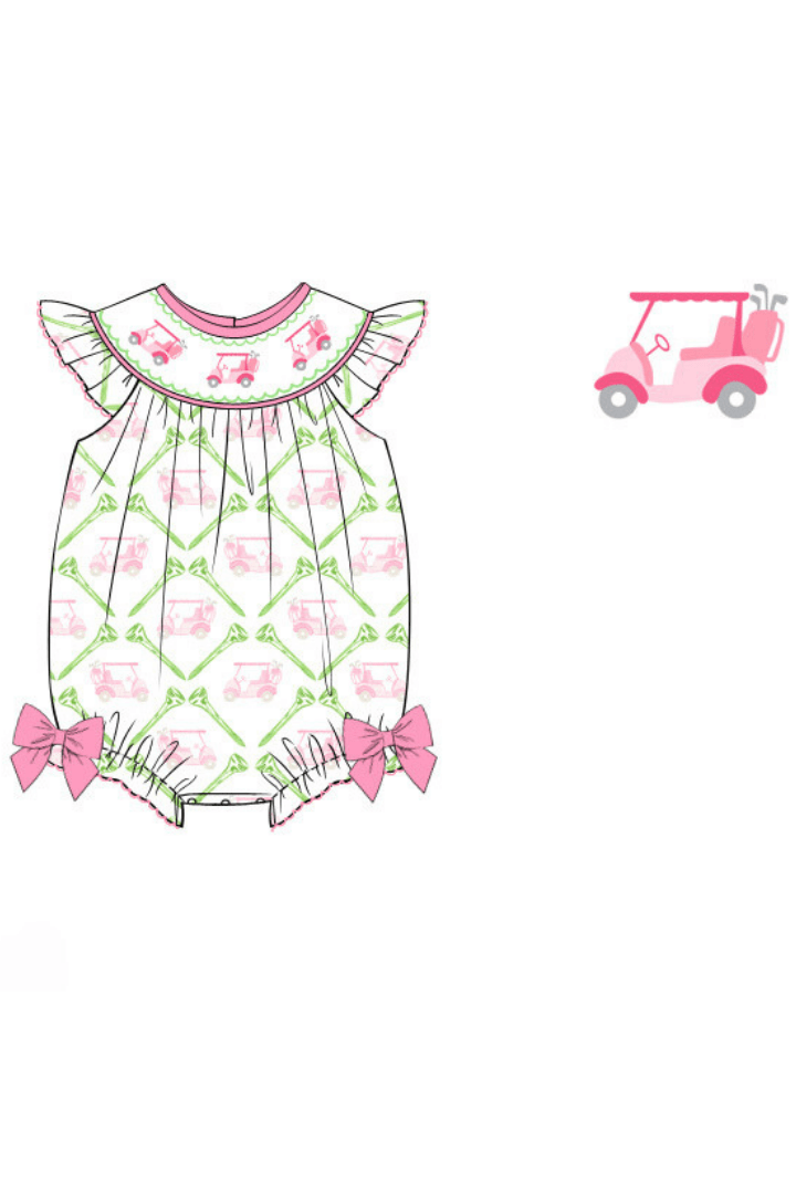 The Smocked Flamingo Apparel & Accessories Pre-Order Smocked Pink Golf Cart Bubble