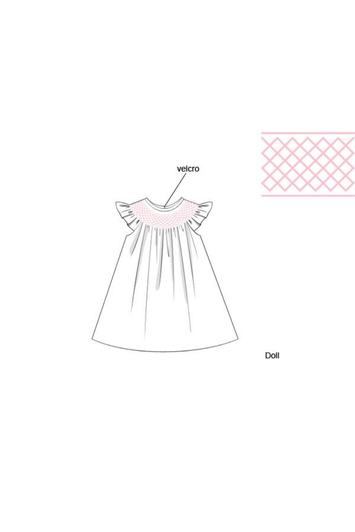 The Smocked Flamingo Apparel & Accessories Pre-Order Smocked Pink Heirloom White Bishop Dress-Doll Match