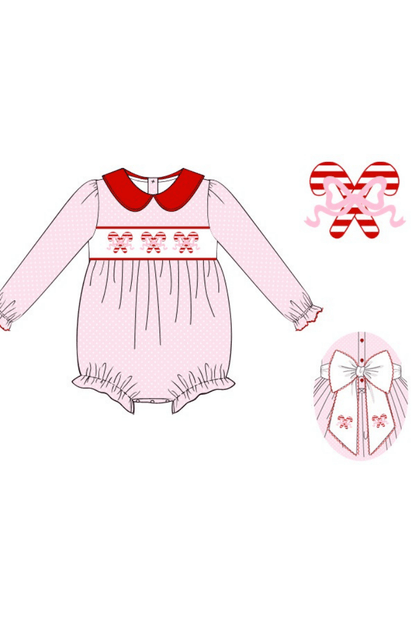 The Smocked Flamingo Apparel & Accessories Pre-Order Smocked Pink Polka Dot Candy Cane Bubble