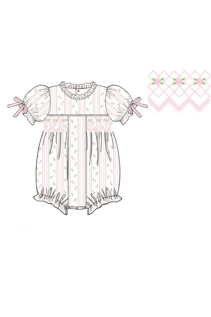 The Smocked Flamingo Apparel & Accessories Pre-Order Smocked Pink Rose Trellis Bow Bubble