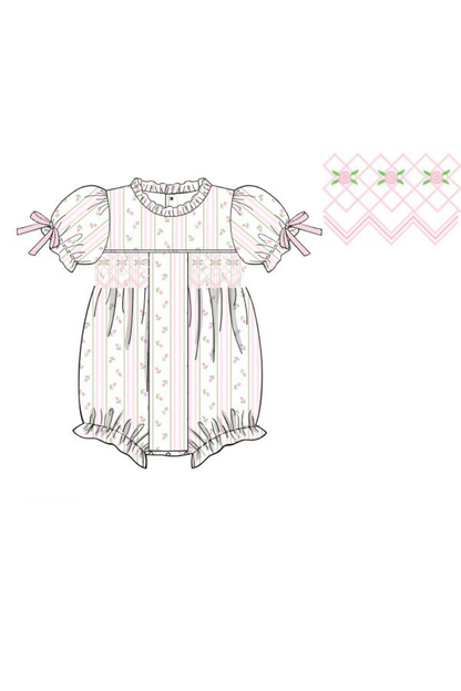 The Smocked Flamingo Apparel & Accessories Pre-Order Smocked Pink Rose Trellis Bow Bubble