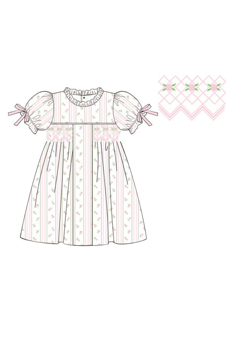 The Smocked Flamingo Apparel & Accessories Pre-Order Smocked Pink Rose Trellis Bow Dress