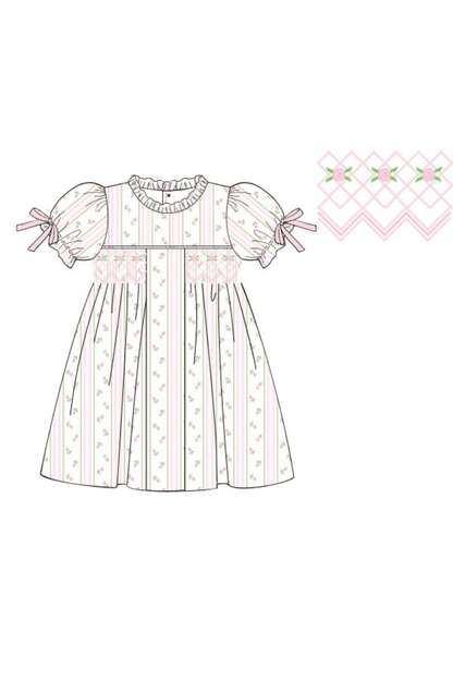 The Smocked Flamingo Apparel & Accessories Pre-Order Smocked Pink Rose Trellis Bow Dress