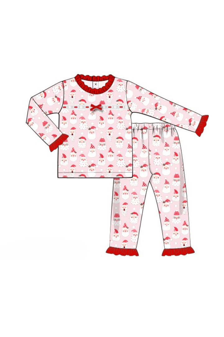 The Smocked Flamingo Apparel & Accessories Pre-Order Smocked Pink Santa Ruffle Pajama Set