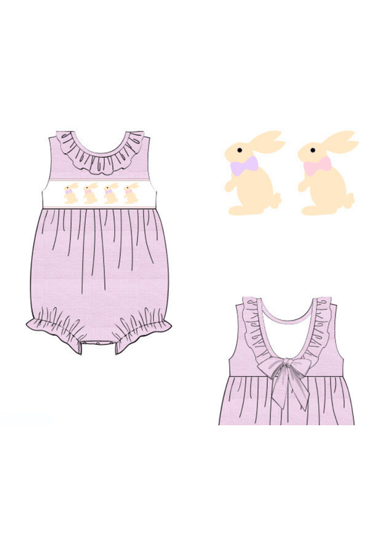 The Smocked Flamingo Apparel & Accessories Pre-Order Smocked Pink Seersucker Bunny Bubble