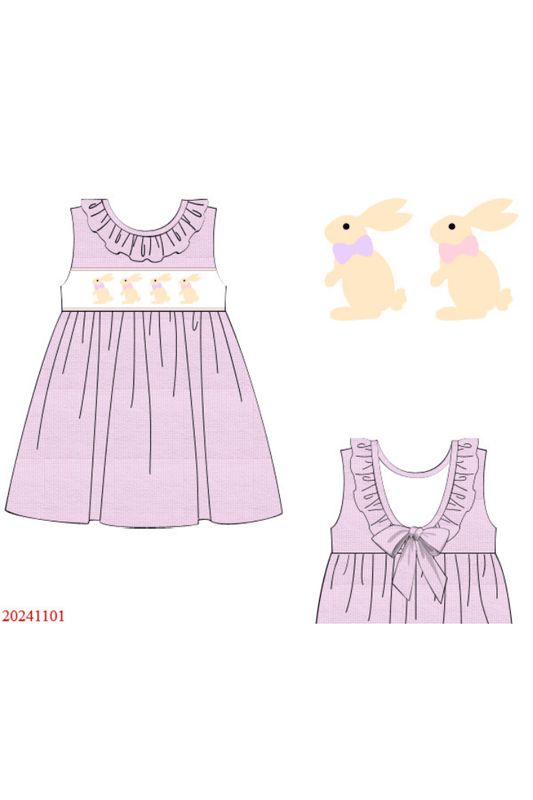 The Smocked Flamingo Apparel & Accessories Pre-Order Smocked Pink Seersucker Bunny Dress