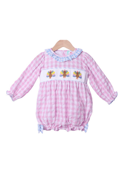 The Smocked Flamingo Apparel & Accessories Pre-Order Smocked Pink Seersucker Turkey Bubble