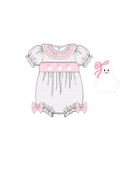 The Smocked Flamingo Apparel & Accessories Pre-Order Smocked Pink Swiss Dot Bow Ghost Bubble