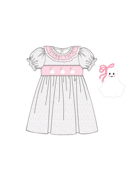The Smocked Flamingo Apparel & Accessories Pre-Order Smocked Pink Swiss Dot Bow Ghost Dress