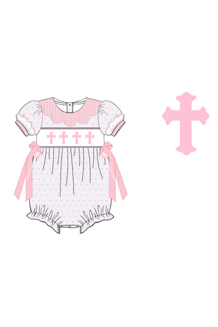 The Smocked Flamingo Apparel & Accessories Pre-Order Smocked Pink Swiss Dot Cross Bubble