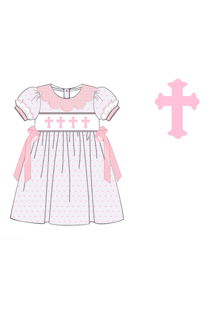 The Smocked Flamingo Apparel & Accessories Pre-Order Smocked Pink Swiss Dot Cross Dress