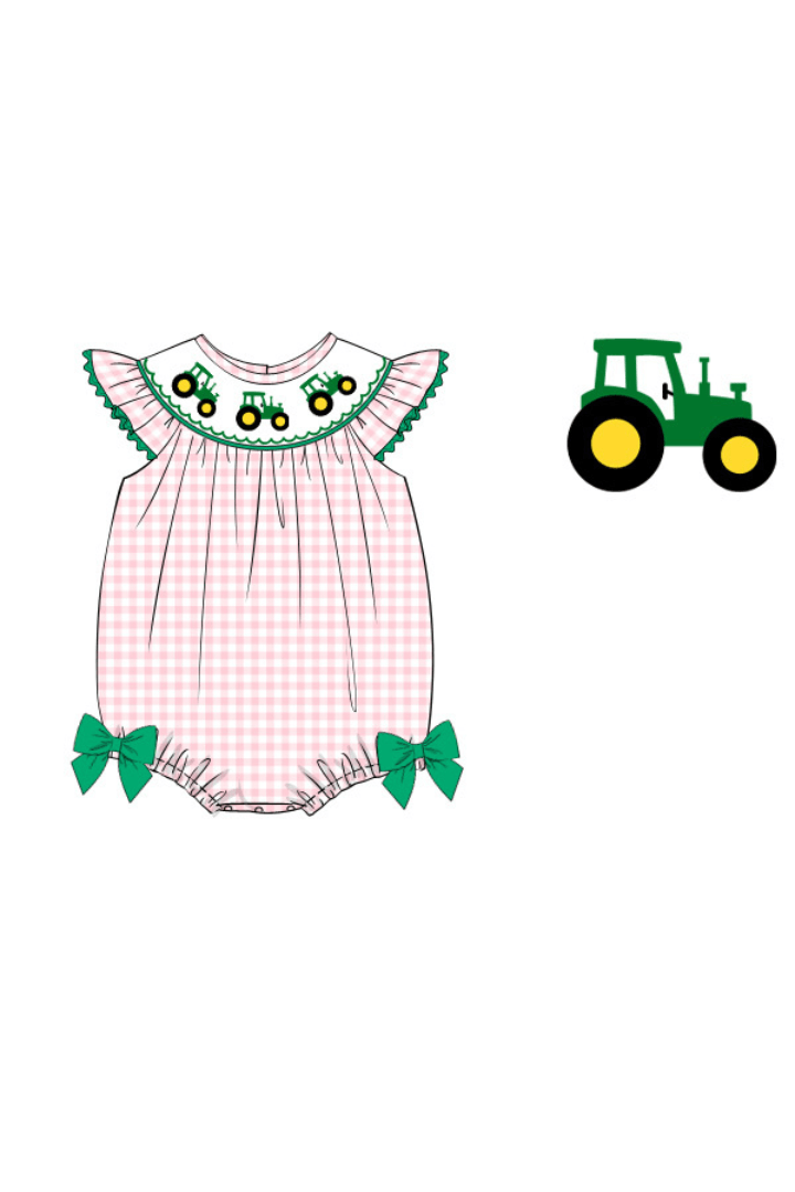 The Smocked Flamingo Apparel & Accessories Pre-Order Smocked Pink Tractor Bubble