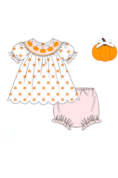 The Smocked Flamingo Apparel & Accessories Pre-Order Smocked Pink Trellis Pumpkin Bloomer Set