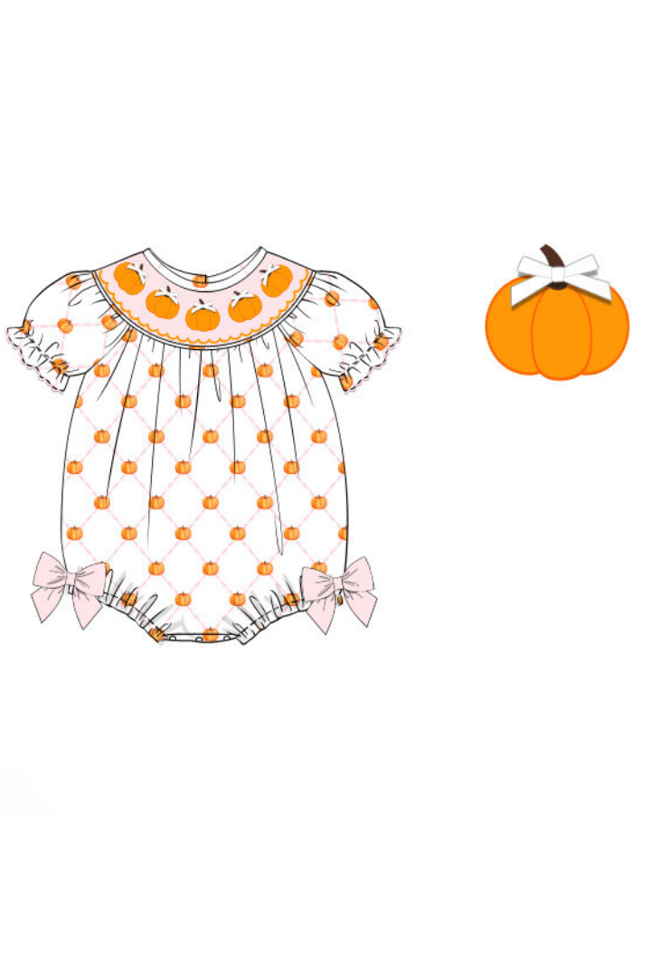 The Smocked Flamingo Apparel & Accessories Pre-Order Smocked Pink Trellis Pumpkin Bubble