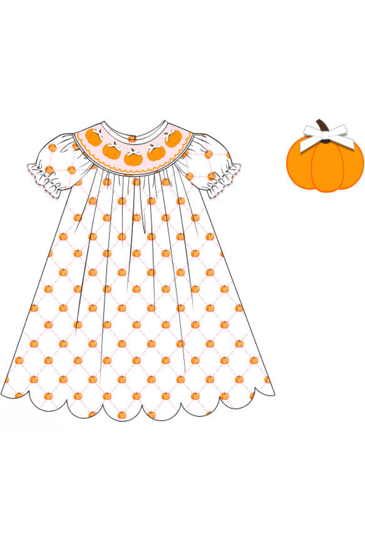 The Smocked Flamingo Apparel & Accessories Pre-Order Smocked Pink Trellis Pumpkin Dress