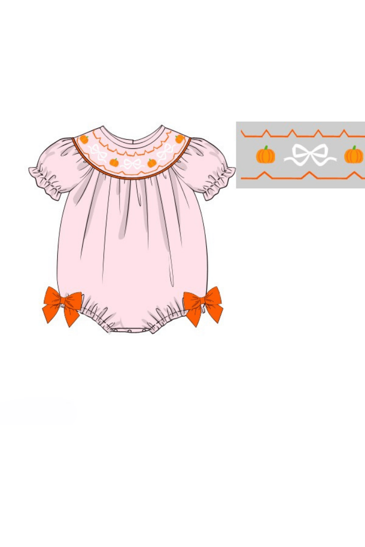 The Smocked Flamingo Apparel & Accessories Pre-Order Smocked Pique Bow Pumpkin Bubble