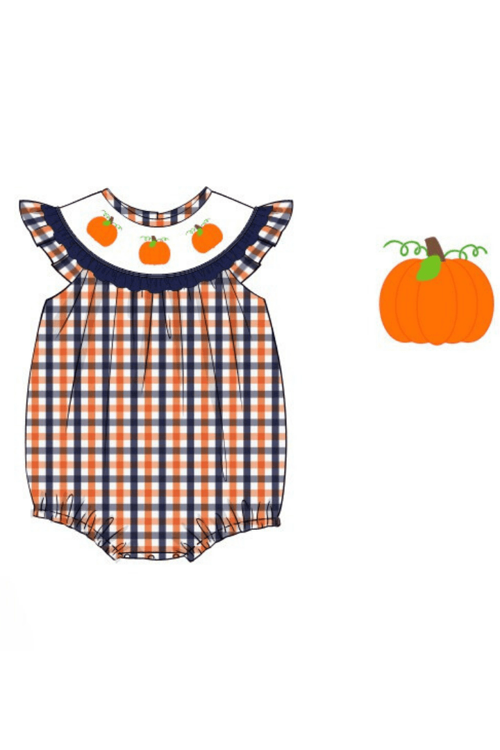 The Smocked Flamingo Apparel & Accessories Pre-Order Smocked Plaid Pumpkin Bishop Bubble