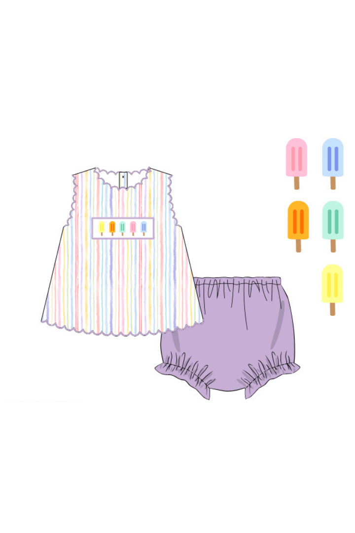 The Smocked Flamingo Apparel & Accessories Pre-Order Smocked Popsicle Striped Bloomer Set