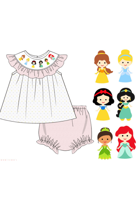 The Smocked Flamingo Apparel & Accessories Pre-Order Smocked Princess Swiss Dot Ruffle Bloomer Set