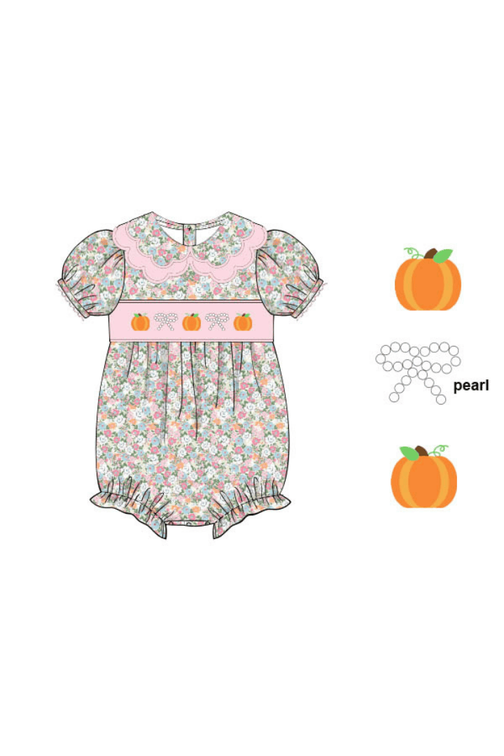 The Smocked Flamingo Apparel & Accessories Pre-Order Smocked Pumpkin and Pearls Floral Bubble