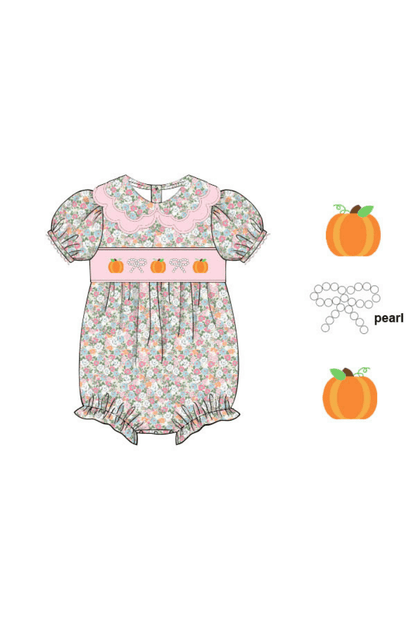 The Smocked Flamingo Apparel & Accessories Pre-Order Smocked Pumpkin and Pearls Floral Bubble