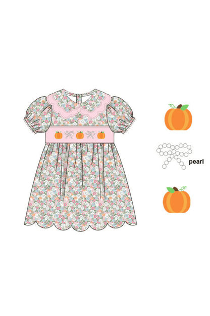 The Smocked Flamingo Apparel & Accessories Pre-Order Smocked Pumpkin and Pearls Floral Dress