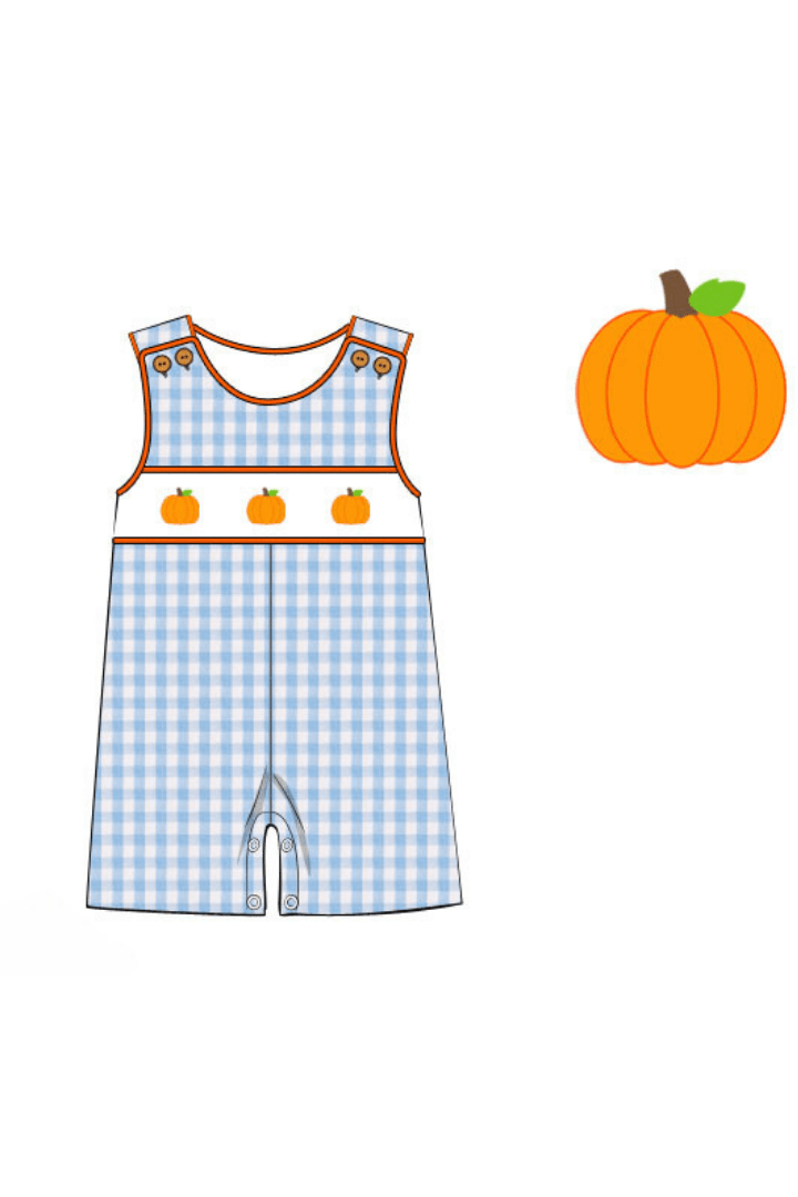 The Smocked Flamingo Apparel & Accessories Pre-Order Smocked Pumpkin Blue Seersucker Jon Jon