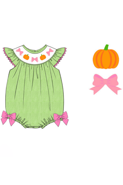 The Smocked Flamingo Apparel & Accessories Pre-Order Smocked Pumpkin Green Seersucker Bubble