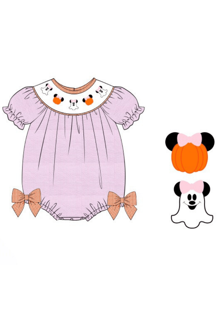 The Smocked Flamingo Apparel & Accessories Pre-Order Smocked Pumpkin Mouse Pink Gingham Bubble