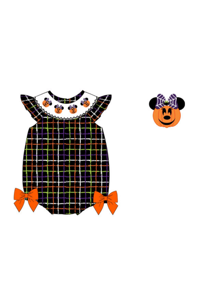 The Smocked Flamingo Apparel & Accessories Pre-Order Smocked Pumpkin Mouse Plaid Bishop Bubble