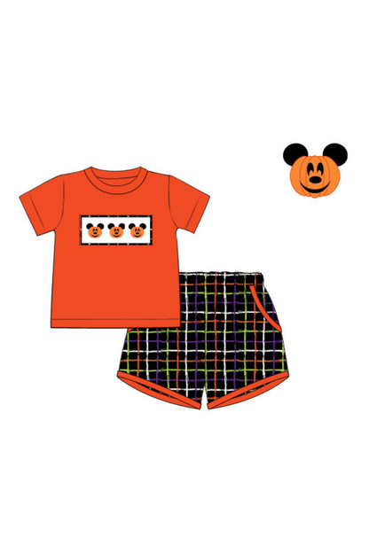 The Smocked Flamingo Apparel & Accessories Pre-Order Smocked Pumpkin Mouse Plaid Short Set