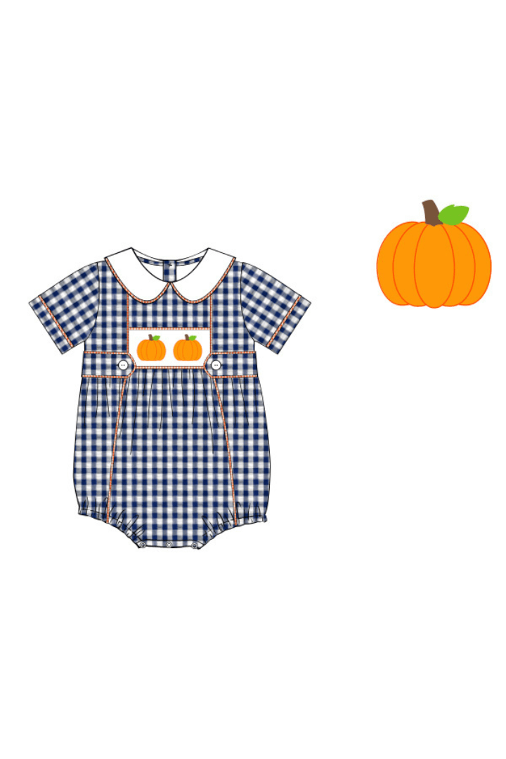 The Smocked Flamingo Apparel & Accessories Pre-Order Smocked Pumpkin Navy Seersucker Bubble