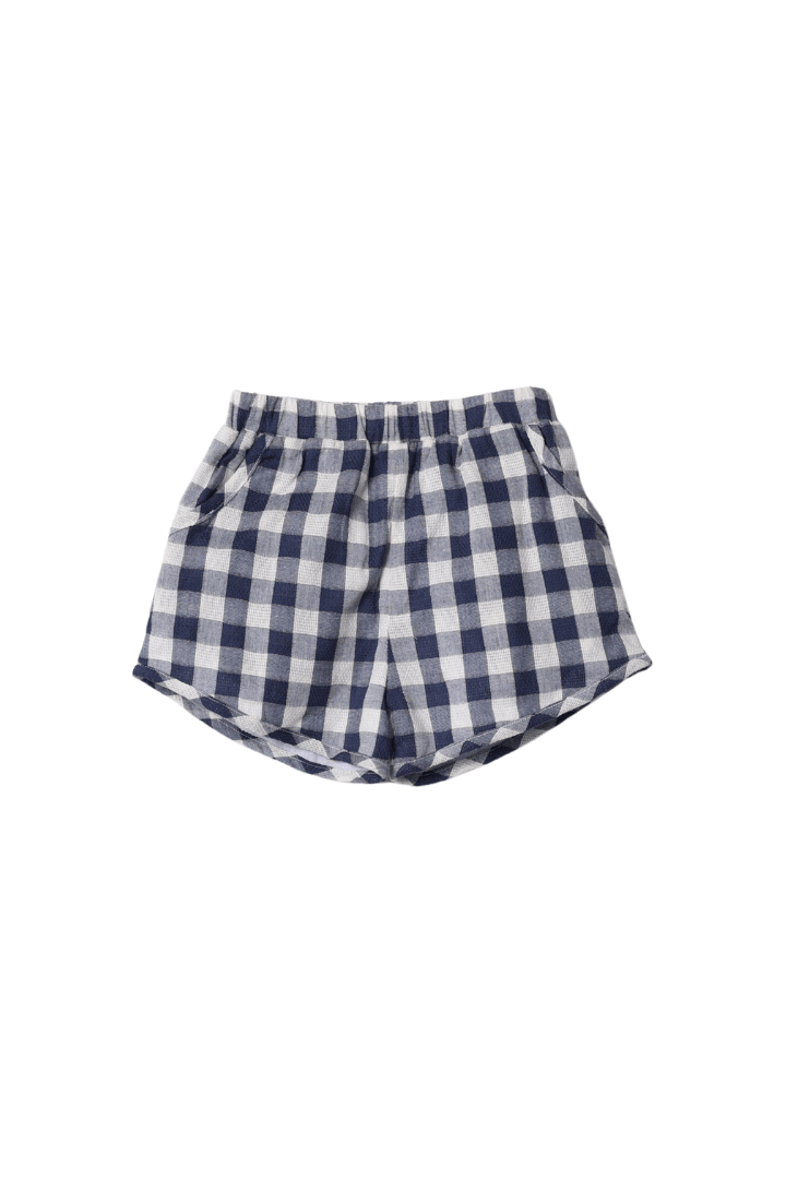 The Smocked Flamingo Apparel & Accessories Pre-Order Smocked Pumpkin Pie Navy Linen Gingham Short Set