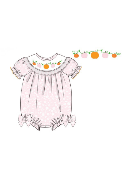 The Smocked Flamingo Apparel & Accessories Pre-Order Smocked Pumpkin Pink Floral Bubble