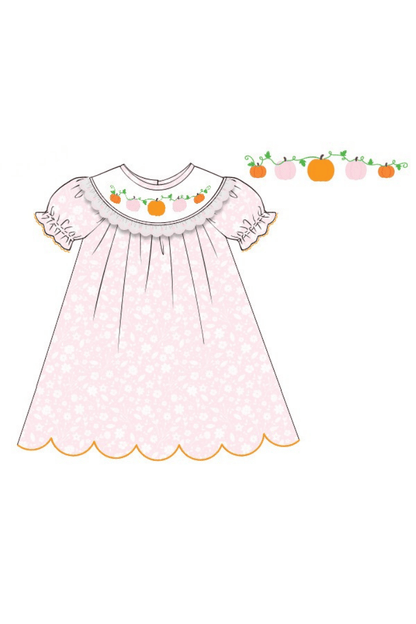 The Smocked Flamingo Apparel & Accessories Pre-Order Smocked Pumpkin Pink Floral Dress