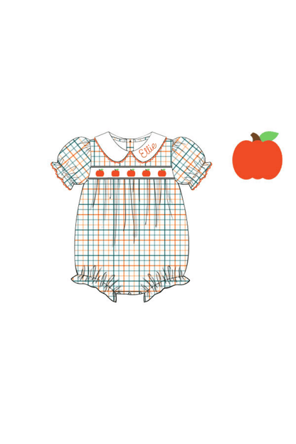 The Smocked Flamingo Apparel & Accessories Pre-Order Smocked Pumpkin Plaid Peter Pan Bubble