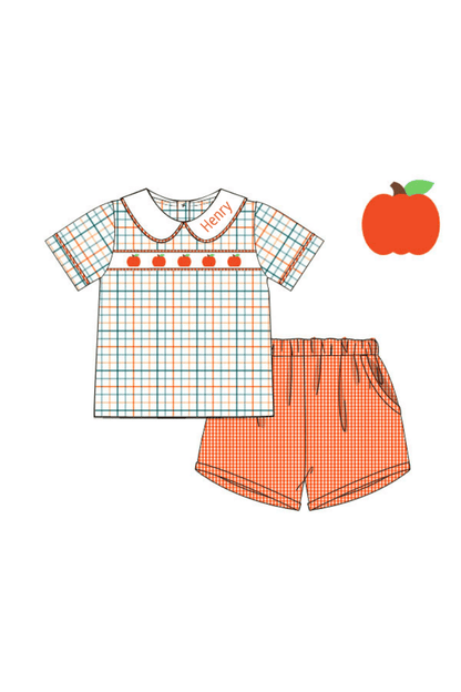 The Smocked Flamingo Apparel & Accessories Pre-Order Smocked Pumpkin Plaid Short Set