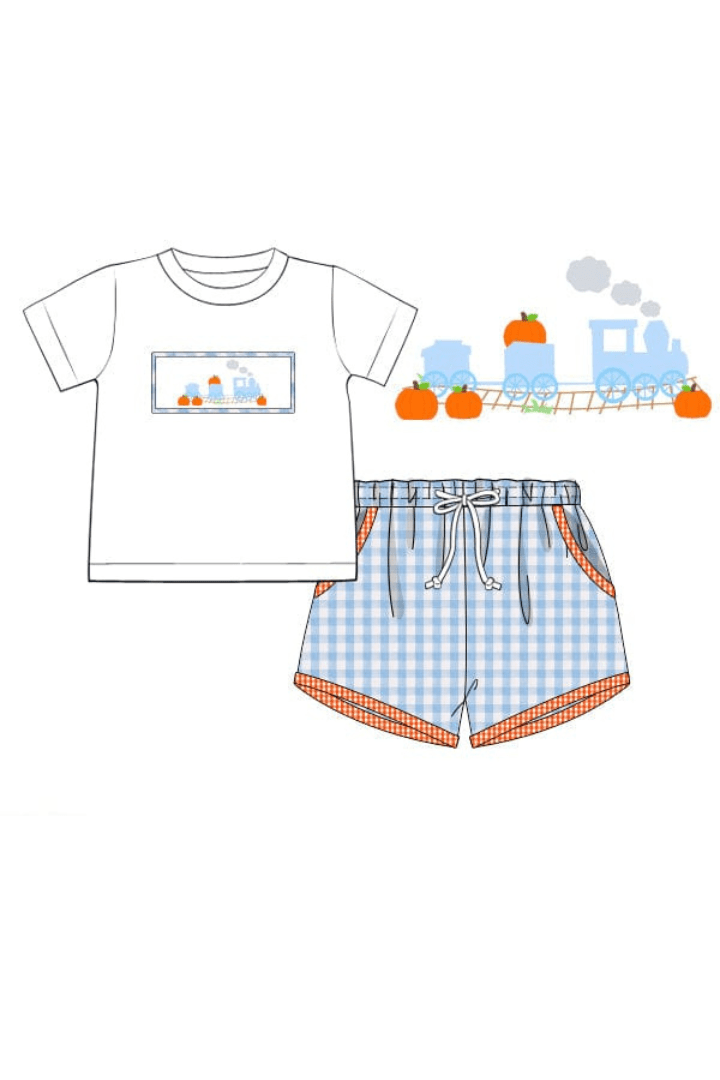 The Smocked Flamingo Apparel & Accessories Pre-Order Smocked Pumpkin Train Short Set