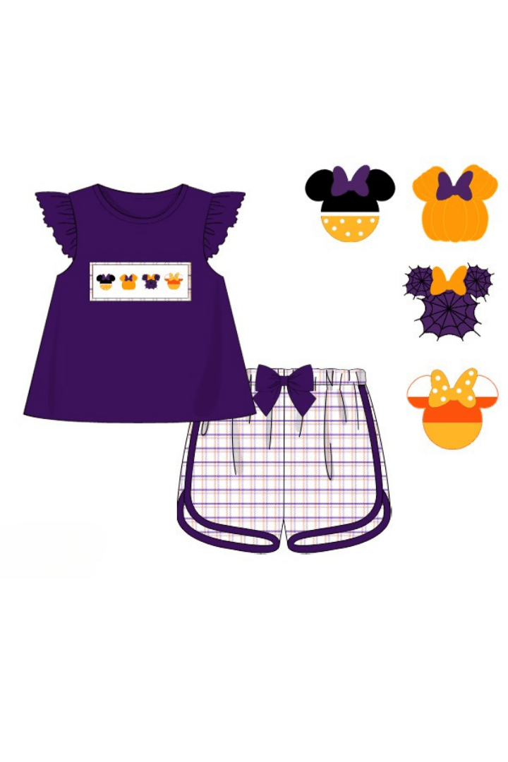 The Smocked Flamingo Apparel & Accessories Pre-Order Smocked Purple Plaid Mouse Set