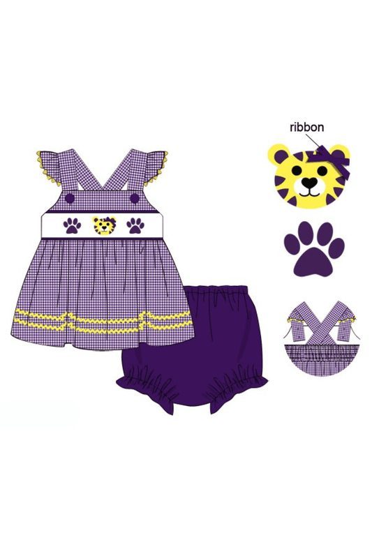 The Smocked Flamingo Apparel & Accessories Pre-Order Smocked Purple Tiger Bloomer Set
