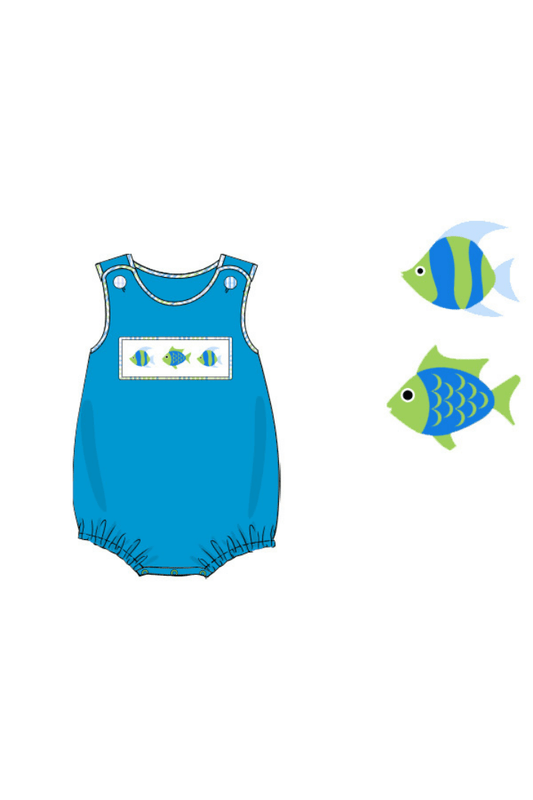 The Smocked Flamingo Apparel & Accessories Pre-Order Smocked Rainbow Fish Aqua Knit Bubble