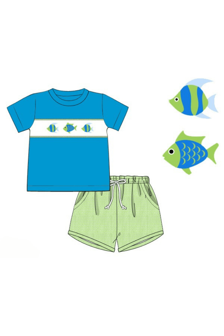 The Smocked Flamingo Apparel & Accessories Pre-Order Smocked Rainbow Fish Plaid Short Set