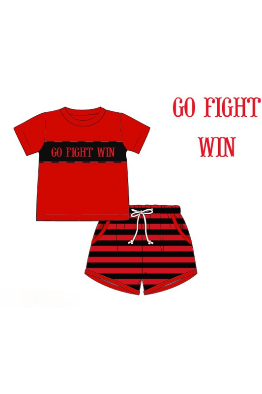 The Smocked Flamingo Apparel & Accessories Pre-Order Smocked Red Black Stripe Short Set
