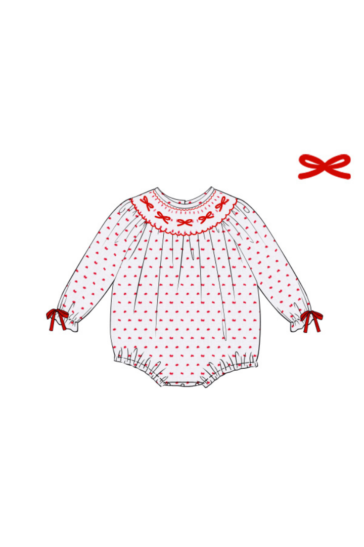 The Smocked Flamingo Apparel & Accessories Pre-Order Smocked Red Bow Swiss Dot Bubble