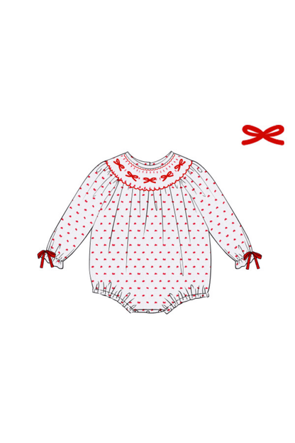 The Smocked Flamingo Apparel & Accessories Pre-Order Smocked Red Bow Swiss Dot Bubble