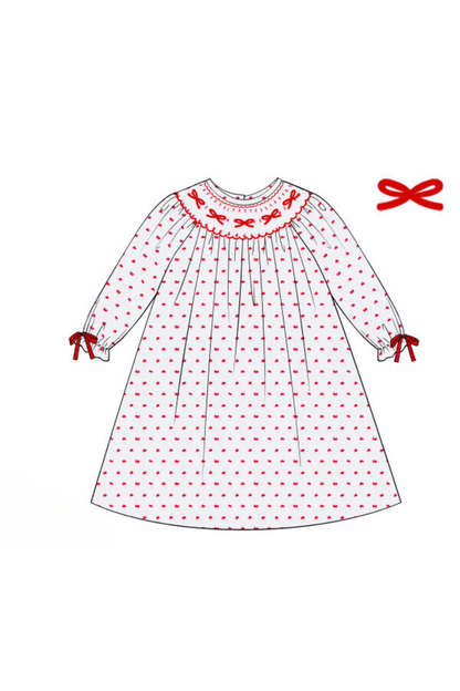 The Smocked Flamingo Apparel & Accessories Pre-Order Smocked Red Bow Swiss Dot Dress