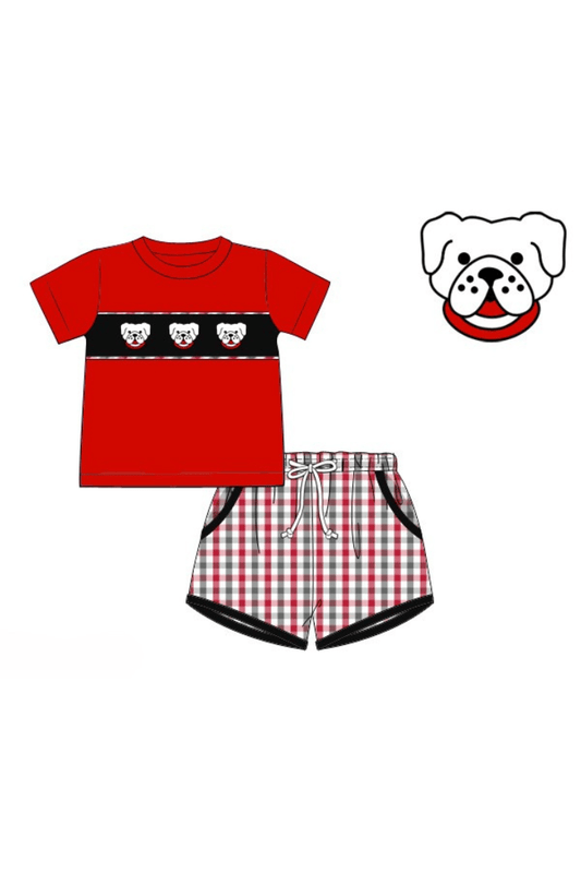 The Smocked Flamingo Apparel & Accessories Pre-Order Smocked Red BullDog Short Set