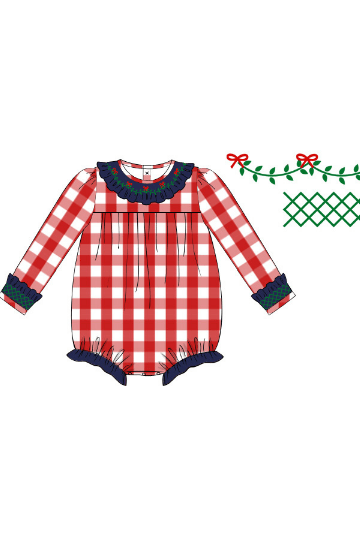 The Smocked Flamingo Apparel & Accessories Pre-Order Smocked Red Christmas Gingham Ruffle Bubble