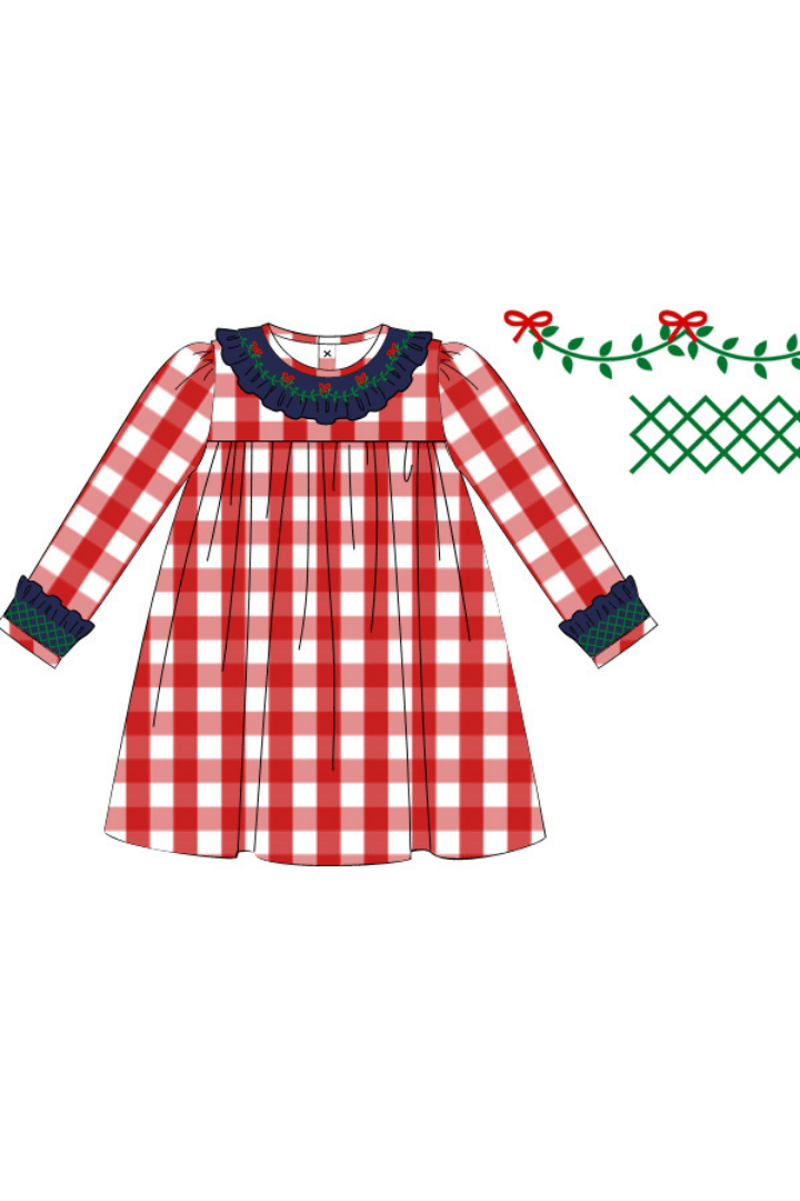 The Smocked Flamingo Apparel & Accessories Pre-Order Smocked Red Christmas Gingham Ruffle Dress