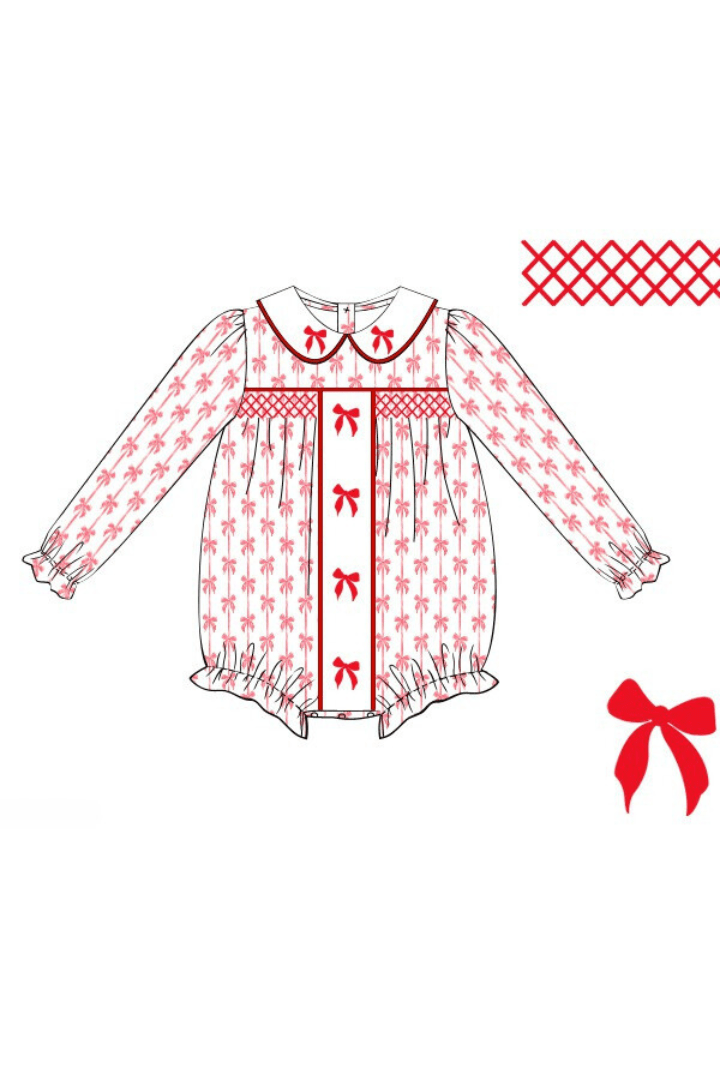 The Smocked Flamingo Apparel & Accessories Pre-Order Smocked Red Holiday Bow Bubble